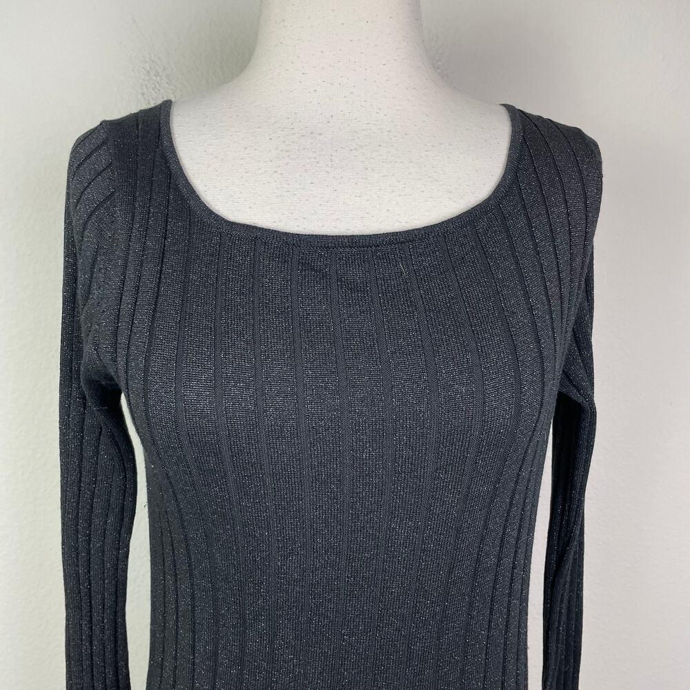 Vintage Y2K Black Sparkle Belldini Sild Blend Ribbed Sweater Top Medium - Picture 3 of 8